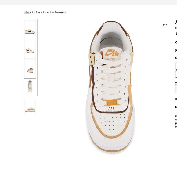 Air Force 1 Shadow Sneakers Nike Size: 7 Color: Sail, Cacao, Flax, & Sesame - Picture 4 of 9